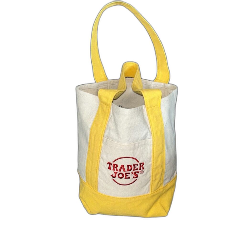 Trader Joe's Mini Canvas Tote Bag Yellow Limited Edition Reusable Bag